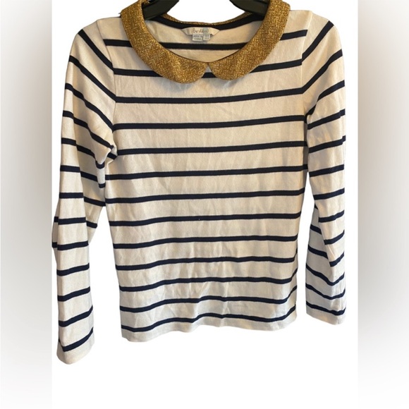 Boden Tops - BODEN lightweight striped Navy White top with gold collar